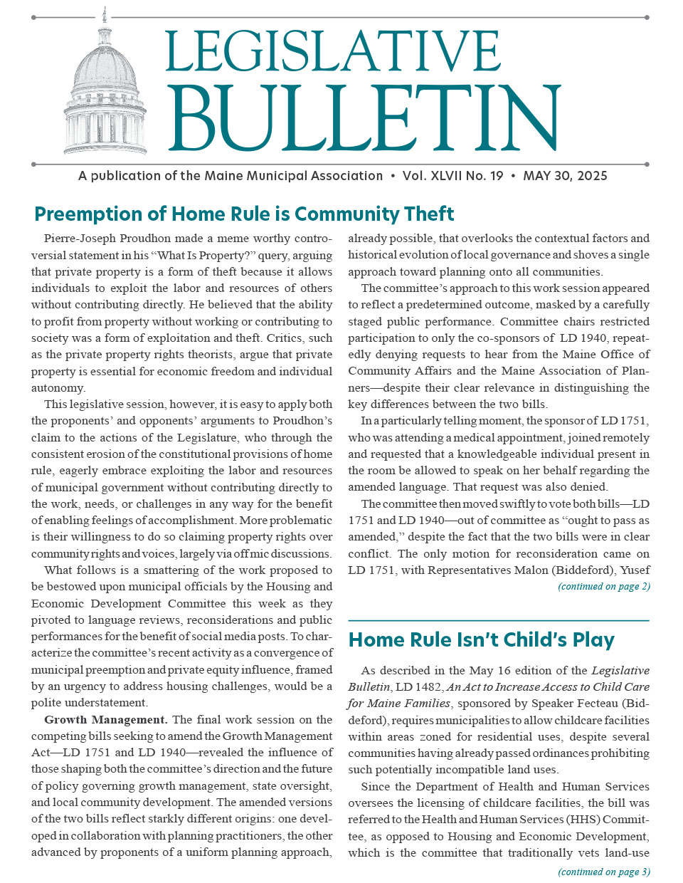 Legislative Bulletin - May 30, 2025